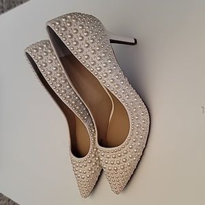 NIB Pearl-Embellished White Heels‎